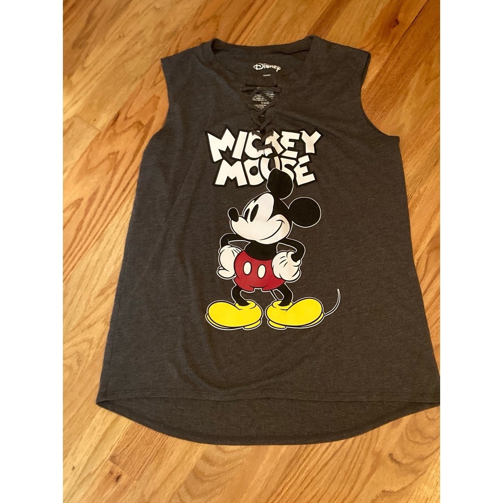 Disney Mickey Mouse Gray Lace Up‎ Sleeveless Graphic Tank Top